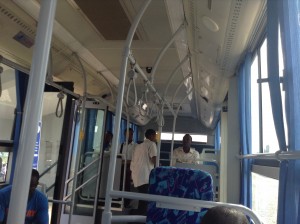 Inside the shuttle bus on the way into the terminal.