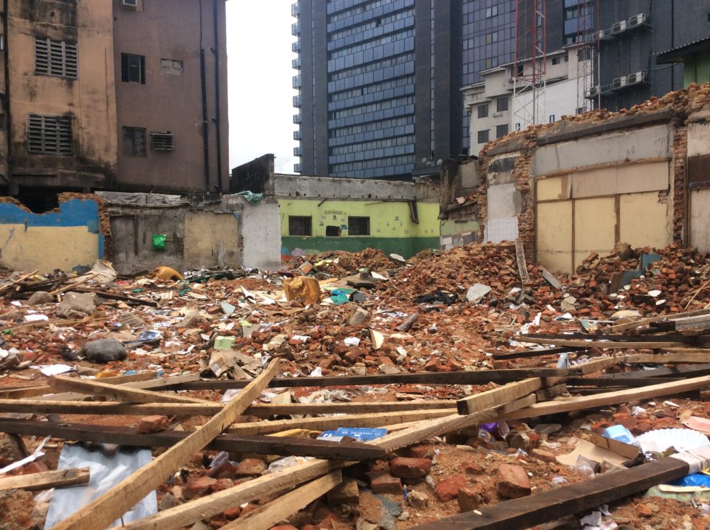 Photo taken today at the demolition site. The signboard by the state government is gone, stolen overnight. 